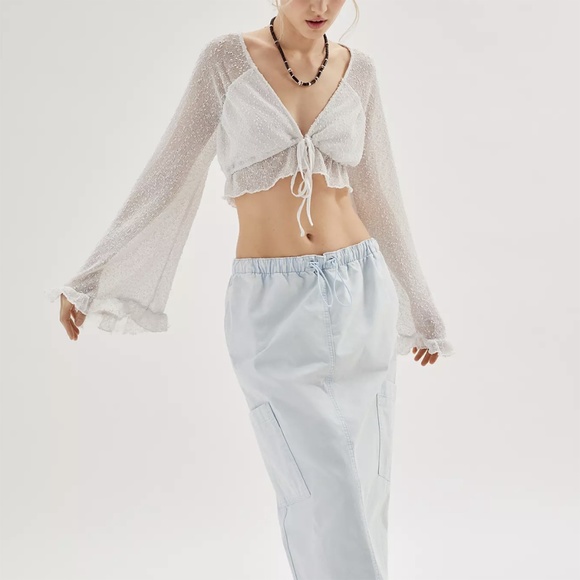 Urban Outfitters Textured Long Sleeve Cropped Blouse White XL - Picture 6 of 14